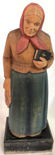 A. Schmid Linder Wood Hand Carved Painted Folk Art Woman Bible Label picture