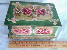 Vtg Floral Toleware Hand Painted Wooden Music Box Jewelry Cottage Core W Germany picture