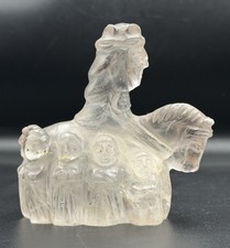Hand Carved Natural Clear Quartz Horse Rider Surrounded by 9 Human Figures 8cm picture