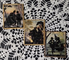 VTG Reverse Painted Silhouette Bubble Glass Victorian Courting Couple Lot of 3 picture