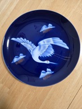 Vintage Japanese Nyazan Jakuzan Crane Cobalt Blue LARGE Decorative 12 1/4