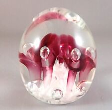 Art Glass Joe Rice Red Iris Controlled Air Bubble Paperweight Oval 3