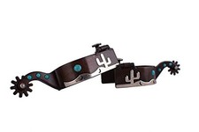 Showman Men's Brown Steel Spurs w/ Silver Desert Overlay & Teal Marble Studs picture