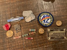 ORIGINAL WWII DOG TAGS, CIB, RIBBONS ETC FROM 42ND DIV 242nd INF REGT SOLDIER picture