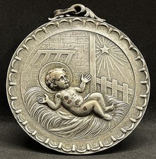 Italy 1930´ antique crib medal Baby Jesus Nativity design, amazing details picture