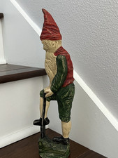 RARE ANTIQUE VINTAGE GNOME ELF DIGGING FOR GOLD CAST IRON DOORSTOP STATUE picture