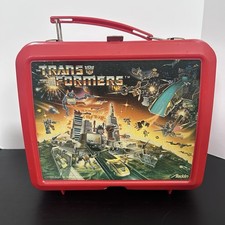 1984 Aladdin Hasbro Transformers Vintage Original Plastic Lunch Box w/Thermos picture