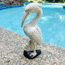 Vintage Style Carved Wooden Heron Egret Bird Figurine 13