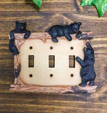 Ebros SINGLE PACK Black Bear Wall Light Cover Plate Triple Toggle Switches picture