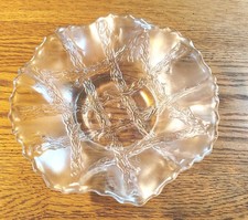 Vintage Dugan Grapevine Lattice Clear Carnival Glass Ruffled Bowl Plate picture