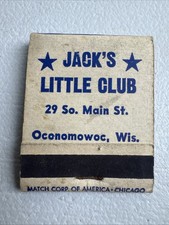 1930’s  Jack’s Little Club Good Food Oconomowoc Wisconsin  Matchbook RARE Full picture