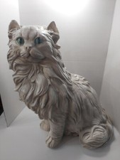 Persian Cat Chalkware Vintage 22 Inches Large Rare Size MCM White Cat Blue Eyes picture