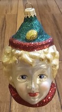 Vintage Fraga Christmas Ornament Clown Face Signed Jester Glitter Larry 4.5in picture