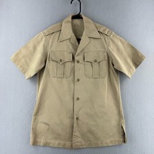 Vintage 50s Military Shirt Mens Small Khaki Heavy Cotton Short Sleeve  picture