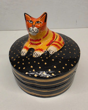 India Papier Mache Cat Trinket Box Hand Painted Lacquered 3