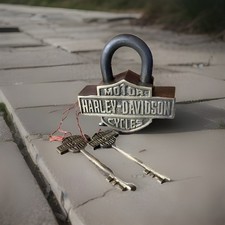 Classic Motorcycle Jumbo Padlock Vintage Antique Style With 2 Decorative Keys picture
