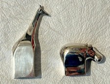 Two Vintage Dansk Designs Animal Silver Plate Figurines Giraffe & Hippopotamus picture
