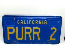 VTG 1970-80's ORIGINAL BLUE CALIFORNIA PERSONALIZED VANITY LICENSE PLATE (PURR 2 picture