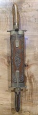 Vintage Wood Carving w/Brass Knife & Fork Set w/Stand Sheath - Unique MCM picture