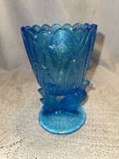 Vintage Aqua blue Spooner glass vase with Raven pedestal. picture