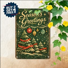 Handwritten Script Trees Ornaments Poster Vintage Christmas Greeting Metal Sign picture