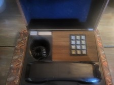 Vintage 1970s Deco-Tel Phone in a Box Push Button Telephone Woodgrain Case picture