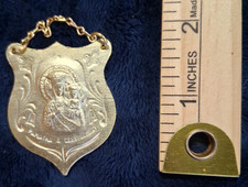 Vintage Polish Our Lady of Częstochowa Gold Tone Shield Pendant Medal picture