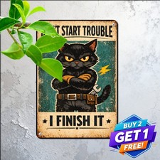You Mess With The Meow You Get The Peow Sign Funny Cat Metal Tin Plaque 8x12 picture