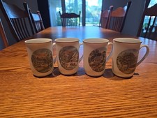 Currier & Ives Homestead Collection 4 Seasons Mug Cup Gold Rim VTG Winter Japan picture