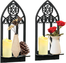 Wooden Gothic Candle Sconces Wall Decor Set of 2 picture