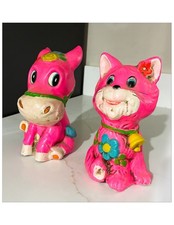 Vintage Hippie 1966 Cat and Horse/Donkey Piggy Banks Flower Power Made in Japan picture