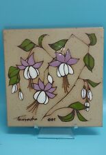 Vintage Signed Cleo Teissedre Lavender Fuchsia Tile 1982 Hand Painted #E2220 picture