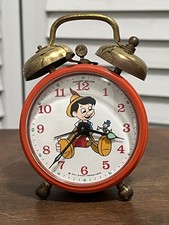 Vintage Disney Pinocchio Alarm Clock Phinney-Walker Twin Bell WORKS LOUD ALARM picture