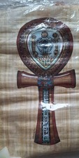Egyptian Real Papyrus Art Ankh, Signed hand painted  picture