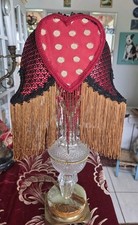 Antique Style Boudoir Lamp Shade, fringes & Beads, Red Gold & black Handmade picture