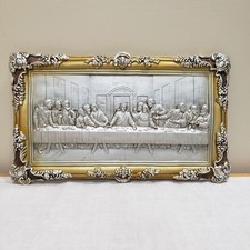 Last Supper Plaque Gold Silver 3D Plaster Jesus Religious Christian Wall Decor picture