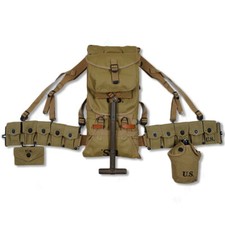 WW2 WWII US MUSETTE ARMY M1928 HAVERSACK KNAPSACK KHAKI EQUIPMENT CONBINATION picture