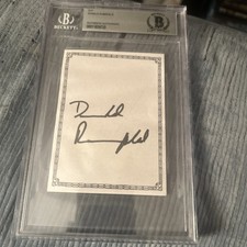 Donald Rumsfeld Hand Signed 3x4 Autograph Book Plate Beckett Slabbed picture