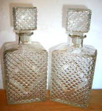 VTG 60s/70s Pair Diamond Point Liquor Whisky Decanter Bottles RETRO MCM BARWARE picture