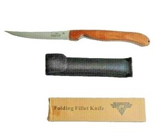 North American Fishing Club Folding Fillet Knife and Sheath Wood Handle Gift NEW picture