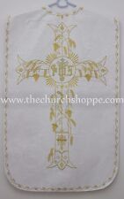 NEW WHITE Roman Chasuble Fiddleback Set Vestment 5pcs mass set IHS embroidery picture