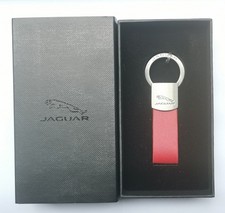 Genuine OEM Jaguar Red Leather Car Logo Key Chain key Ring Keychain NIB picture