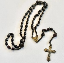 ANTIQUE 19TH C ROSEWOOD ROSARY MARIAN “M” CRUCIFIX CARVED ROSE PATER c1880s picture