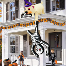 8FT Giant Halloween Inflatables Dog Pulling Skeleton, Halloween Blow up Yard Dec picture