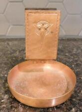 ROYCROFT HAND HAMMERED COPPER  ASTRAY w/MATCH HOLDER- MIDDLE MARK 1910-15 picture