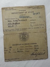 Antique 1921 Michigan Department Of State Operators License picture