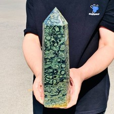 6.03LB Natural green Kambaba jasper obelisk quartz crystal Wand Point Healing picture
