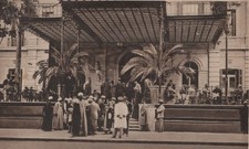 1937 Cairo Egypt Shepheards Hotel Entrance Crowd Tourists Litho Postcard picture