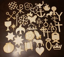 Wood Chrismon Christmas Ornaments set of 38 - large size 7