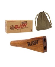 RAW Double Barrel Wooden Cigarette Holder King Size Tobacco Pipe New Authentic picture
